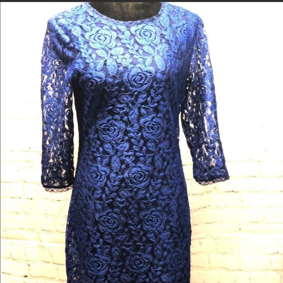 Stretch Lace  Body-Con Evening Dress Royal Blue - Picture 2 of 10